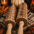 Halloween Embossed Beech Wood Rolling Pin with Cooking Cutter