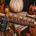 Halloween Embossed Beech Wood Rolling Pin with Cooking Cutter