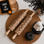 Halloween Embossed Beech Wood Rolling Pin with Cooking Cutter