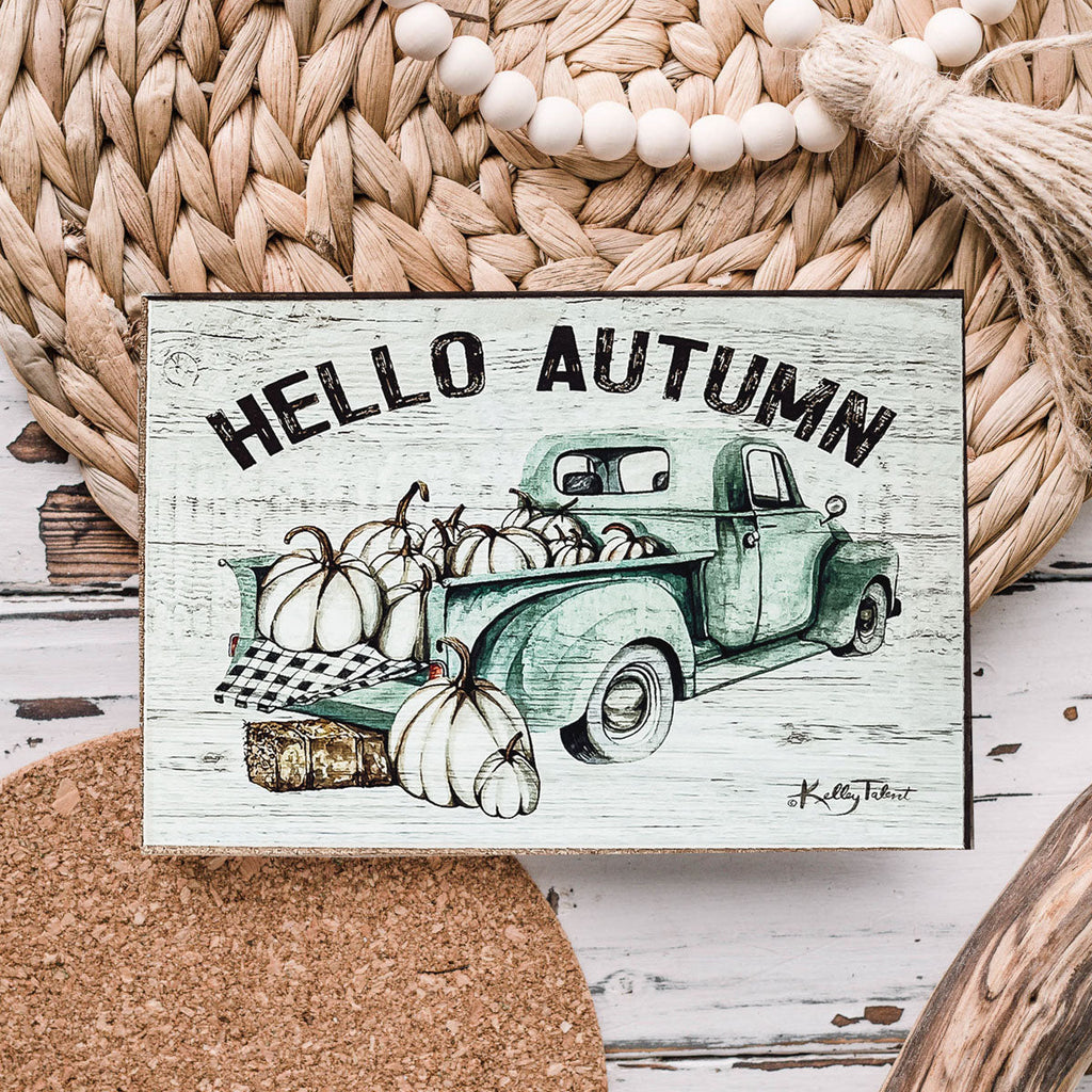 Handmade Wooden "Hello Autumn" Teal Sign