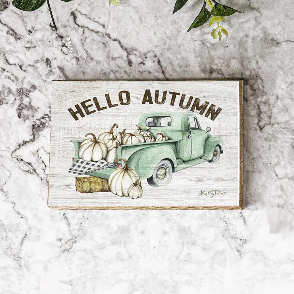 Handmade Wooden "Hello Autumn" Teal Sign