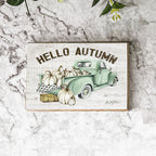 Handmade Wooden "Hello Autumn" Teal Sign