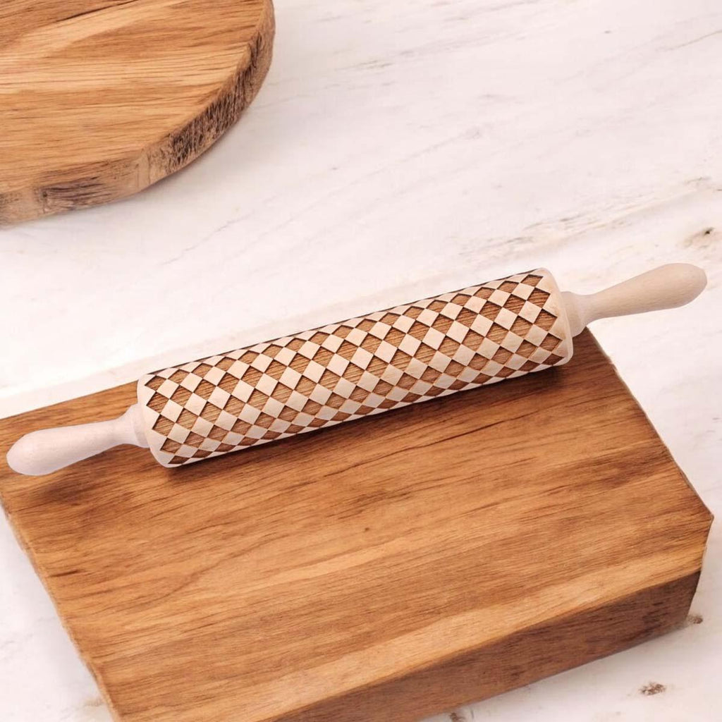 Handmade Wooden Embossed Courtly Check Rolling Pin — Select Your Style & Size
