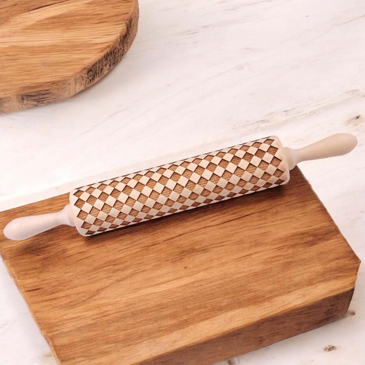 Handmade Wooden Embossed Courtly Check Rolling Pin — Select Your Style & Size