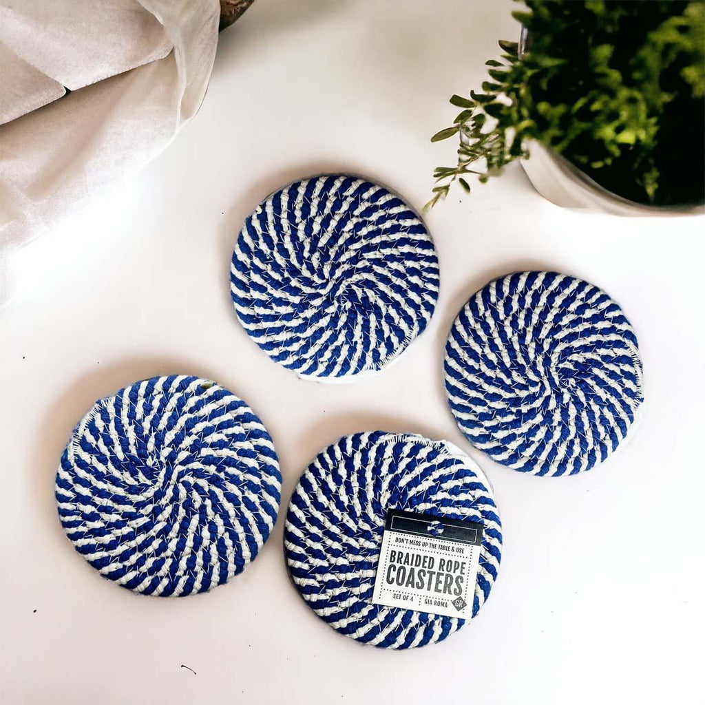 Blue & White Braided Rope Coasters (Set of 4)