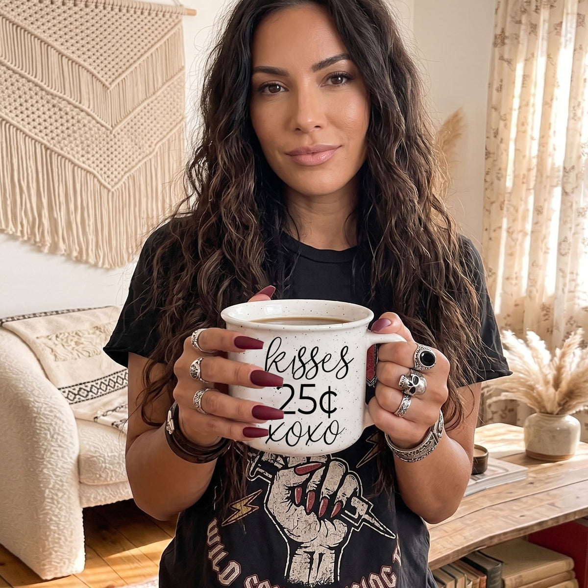 "Kisses 25 Cents XOXO" Campfire Style Ceramic Mug