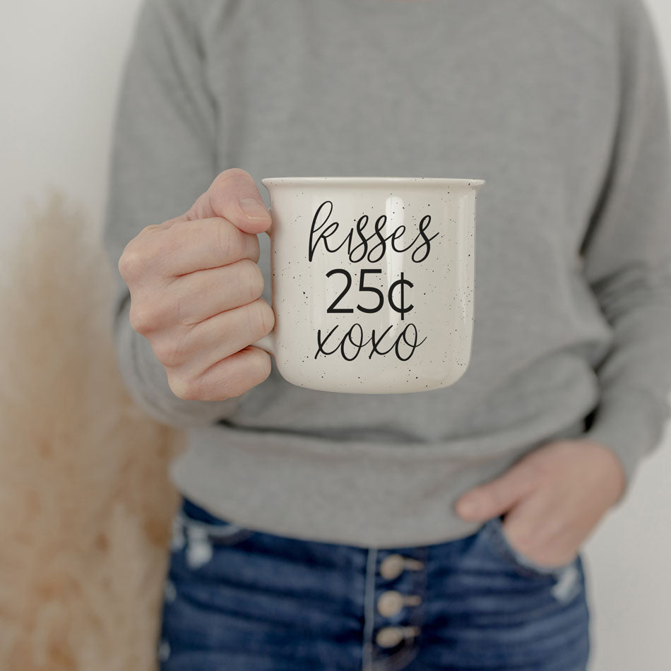 "Kisses 25 Cents XOXO" Campfire Style Ceramic Mug