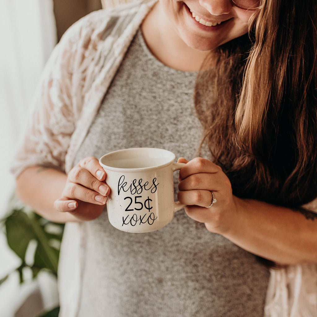"Kisses 25 Cents XOXO" Campfire Style Ceramic Mug