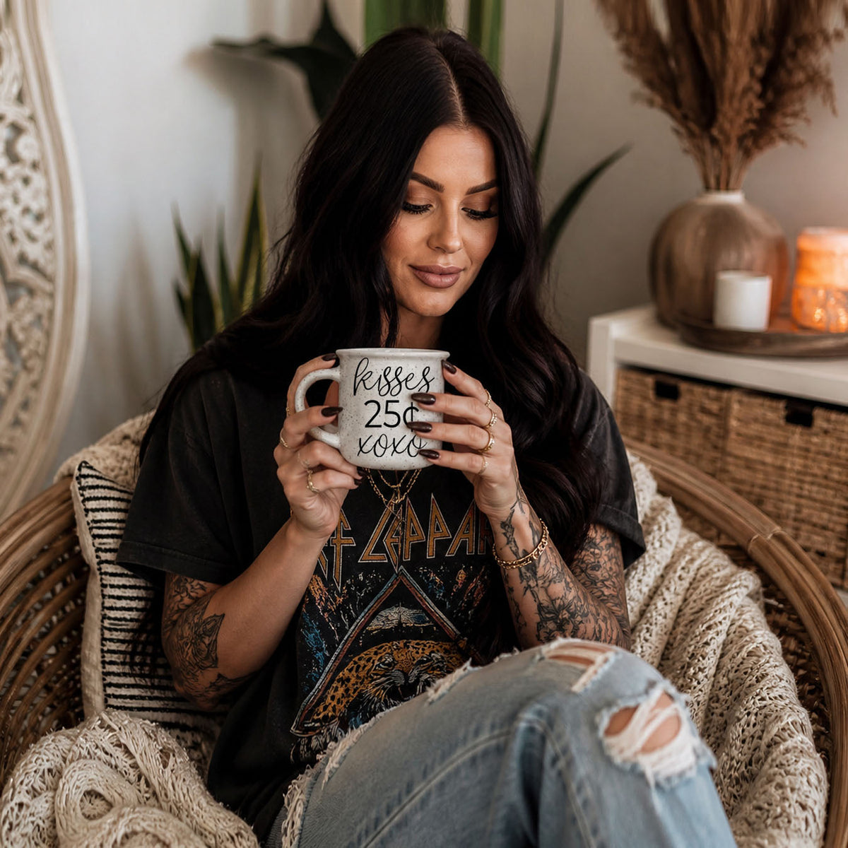 "Kisses 25 Cents XOXO" Campfire Style Ceramic Mug