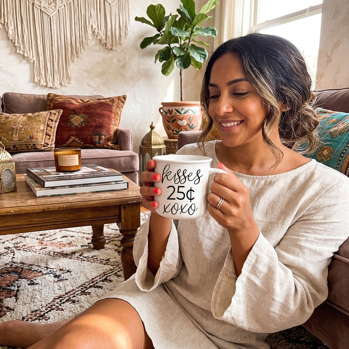 "Kisses 25 Cents XOXO" Campfire Style Ceramic Mug