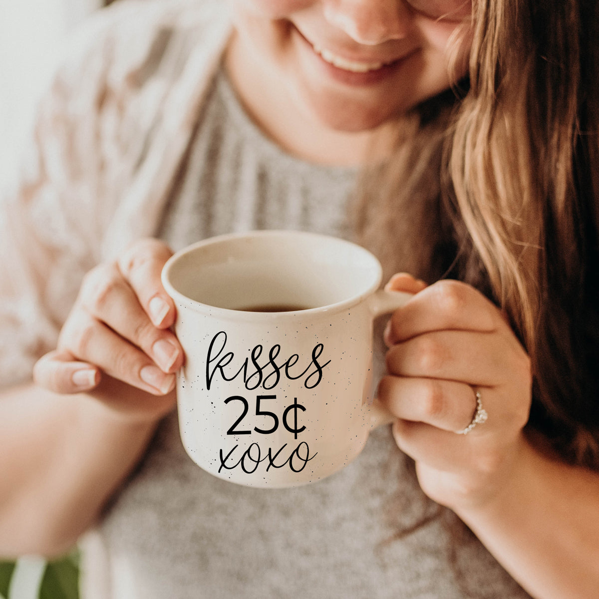"Kisses 25 Cents XOXO" Campfire Style Ceramic Mug
