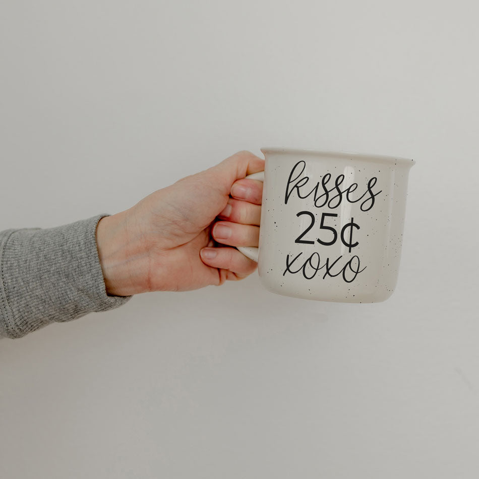 "Kisses 25 Cents XOXO" Campfire Style Ceramic Mug