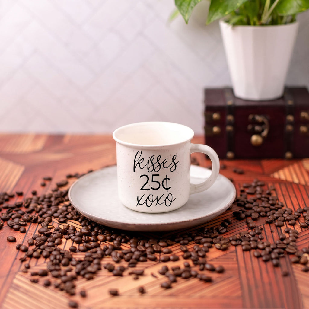 "Kisses 25 Cents XOXO" Campfire Style Ceramic Mug