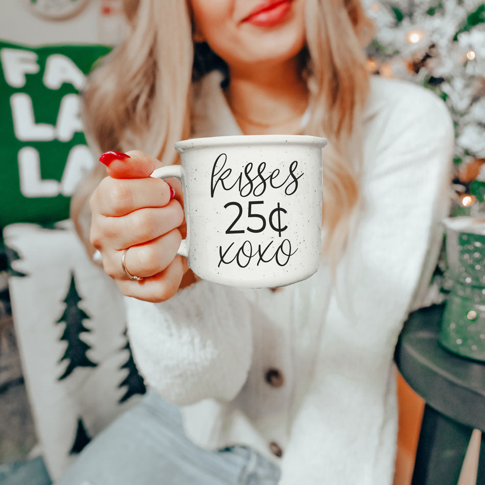 "Kisses 25 Cents XOXO" Campfire Style Ceramic Mug