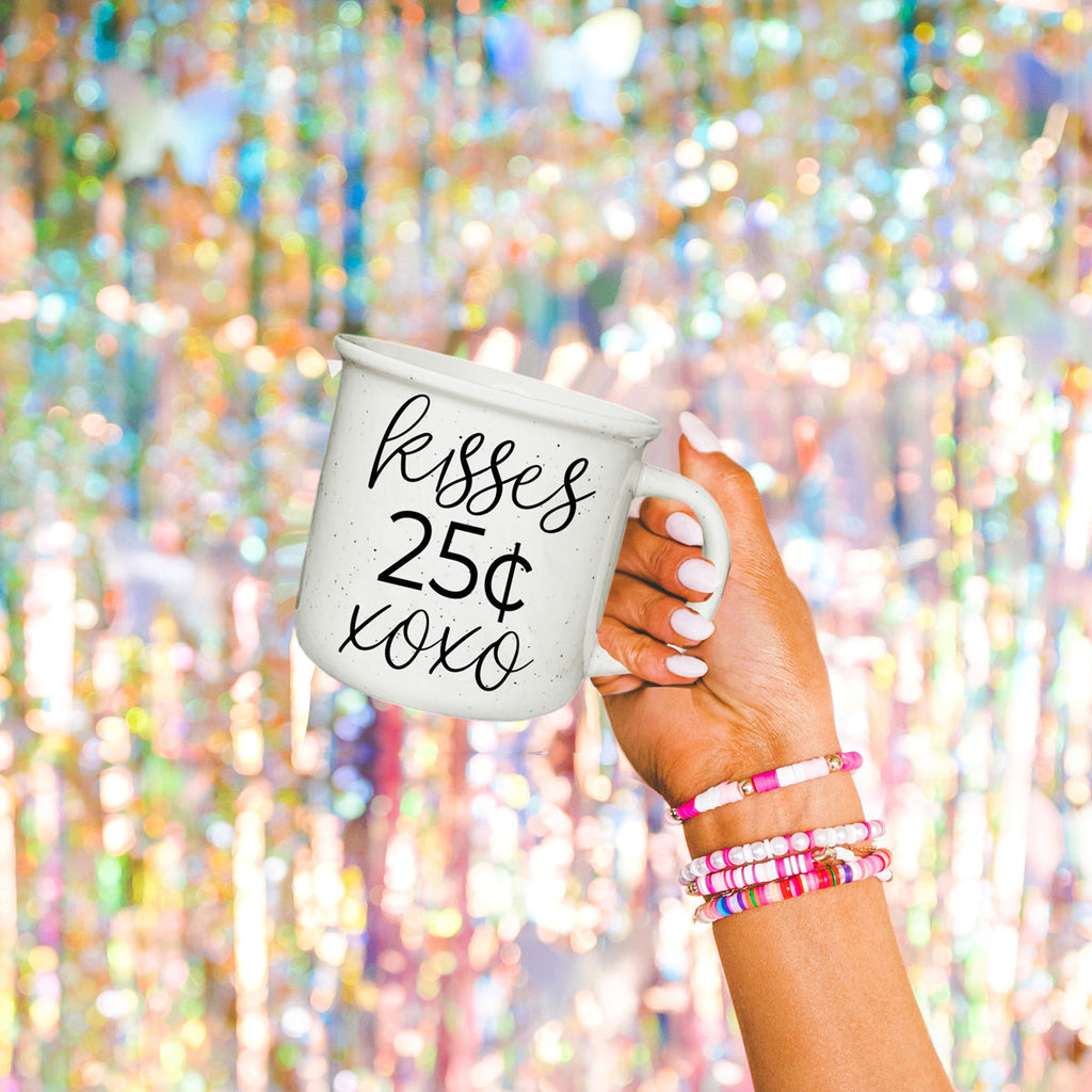 "Kisses 25 Cents XOXO" Campfire Style Ceramic Mug