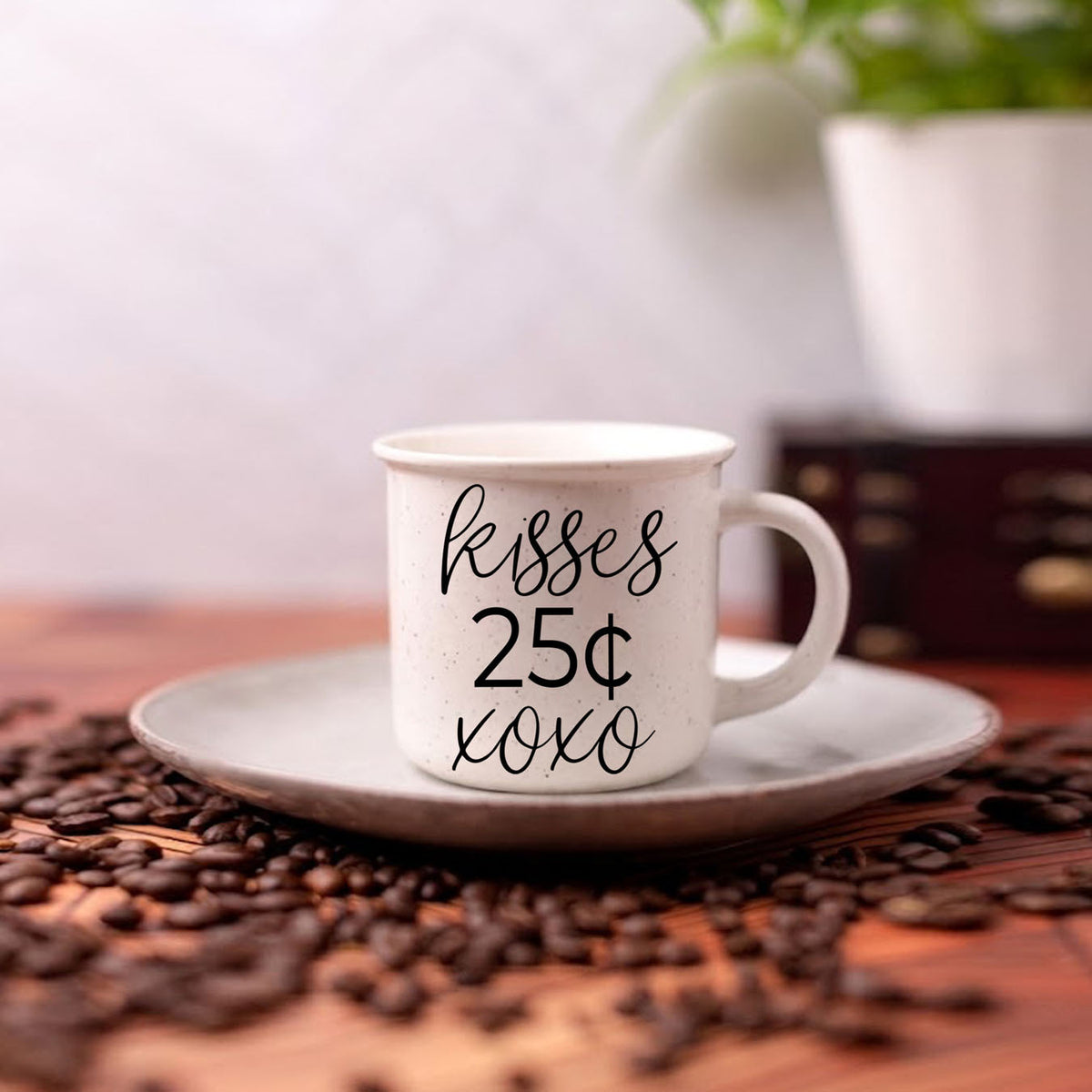 "Kisses 25 Cents XOXO" Campfire Style Ceramic Mug