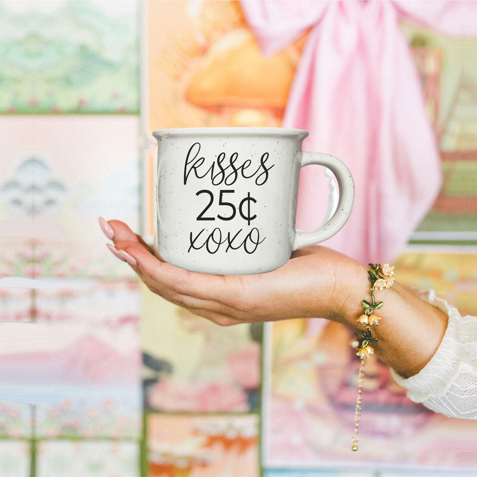 "Kisses 25 Cents XOXO" Campfire Style Ceramic Mug
