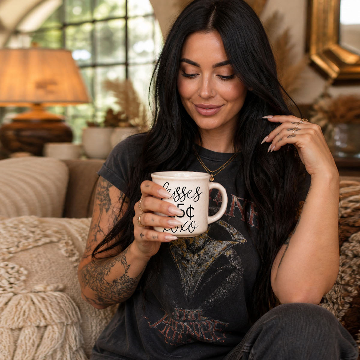 "Kisses 25 Cents XOXO" Campfire Style Ceramic Mug