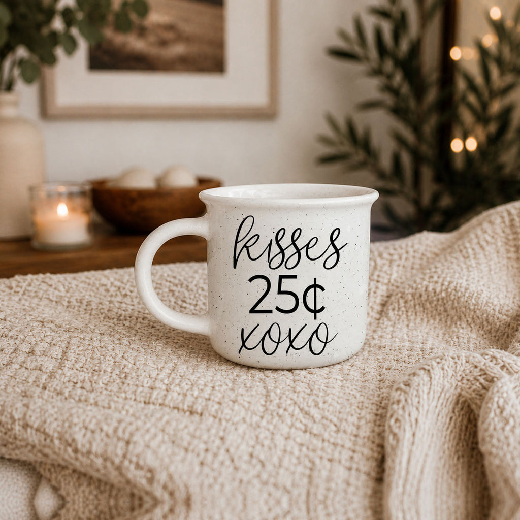 "Kisses 25 Cents XOXO" Campfire Style Ceramic Mug