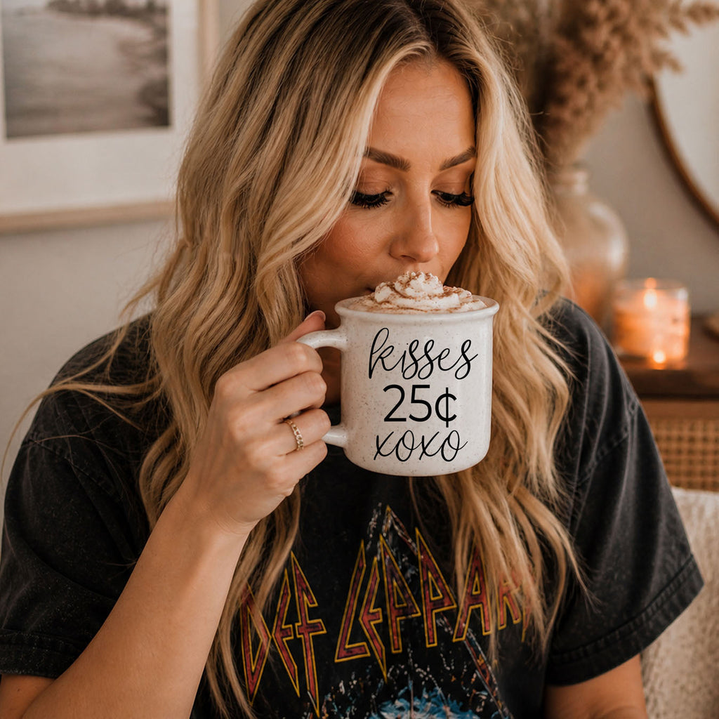 "Kisses 25 Cents XOXO" Campfire Style Ceramic Mug