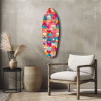 Pink Geometric Circles Surfboard Glass Wall Art