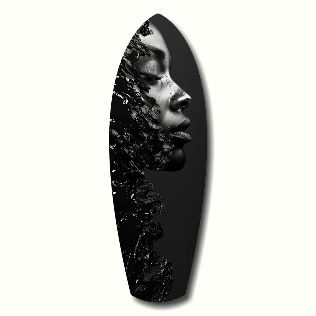 Black Splash Profile Surfboard Glass Wall Art