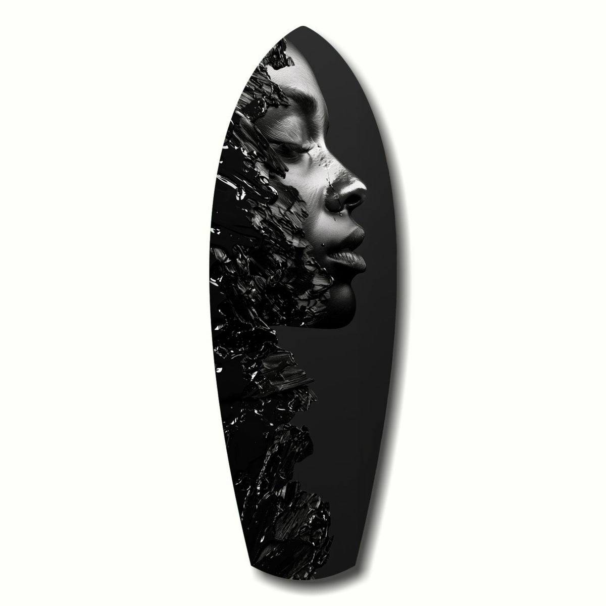 Black Splash Profile Surfboard Glass Wall Art