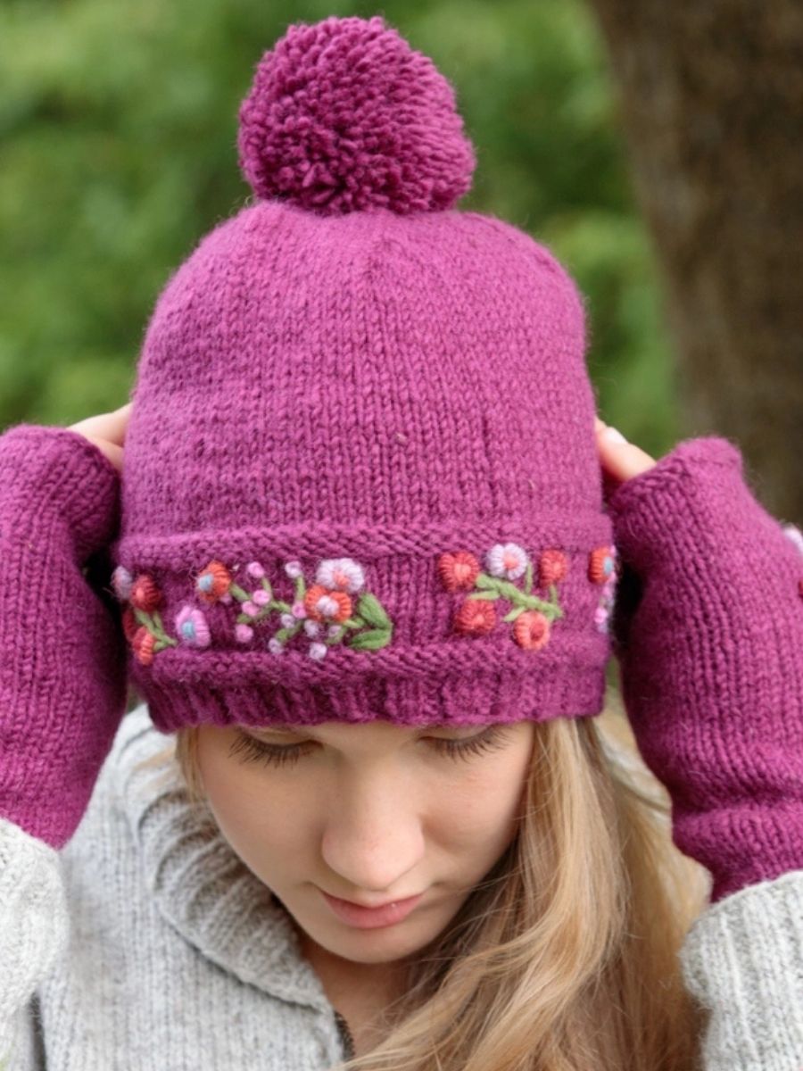 Mathilde Wool Knit Embroidered Hat — Select Your Color