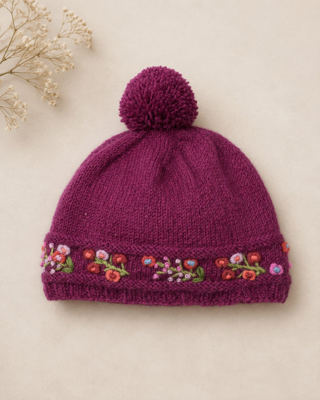 Mathilde Wool Knit Embroidered Hat — Select Your Color