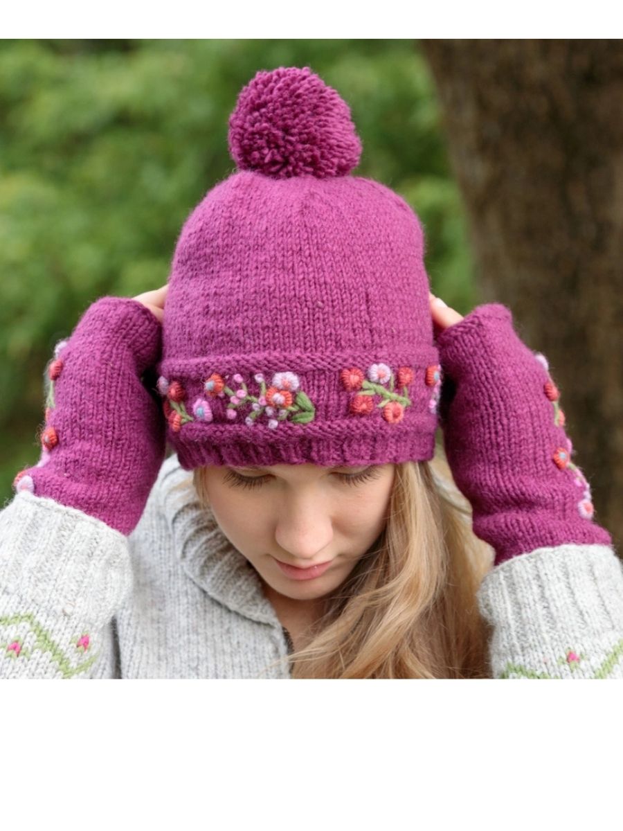 Mathilde Wool Knit Embroidered Hat — Select Your Color