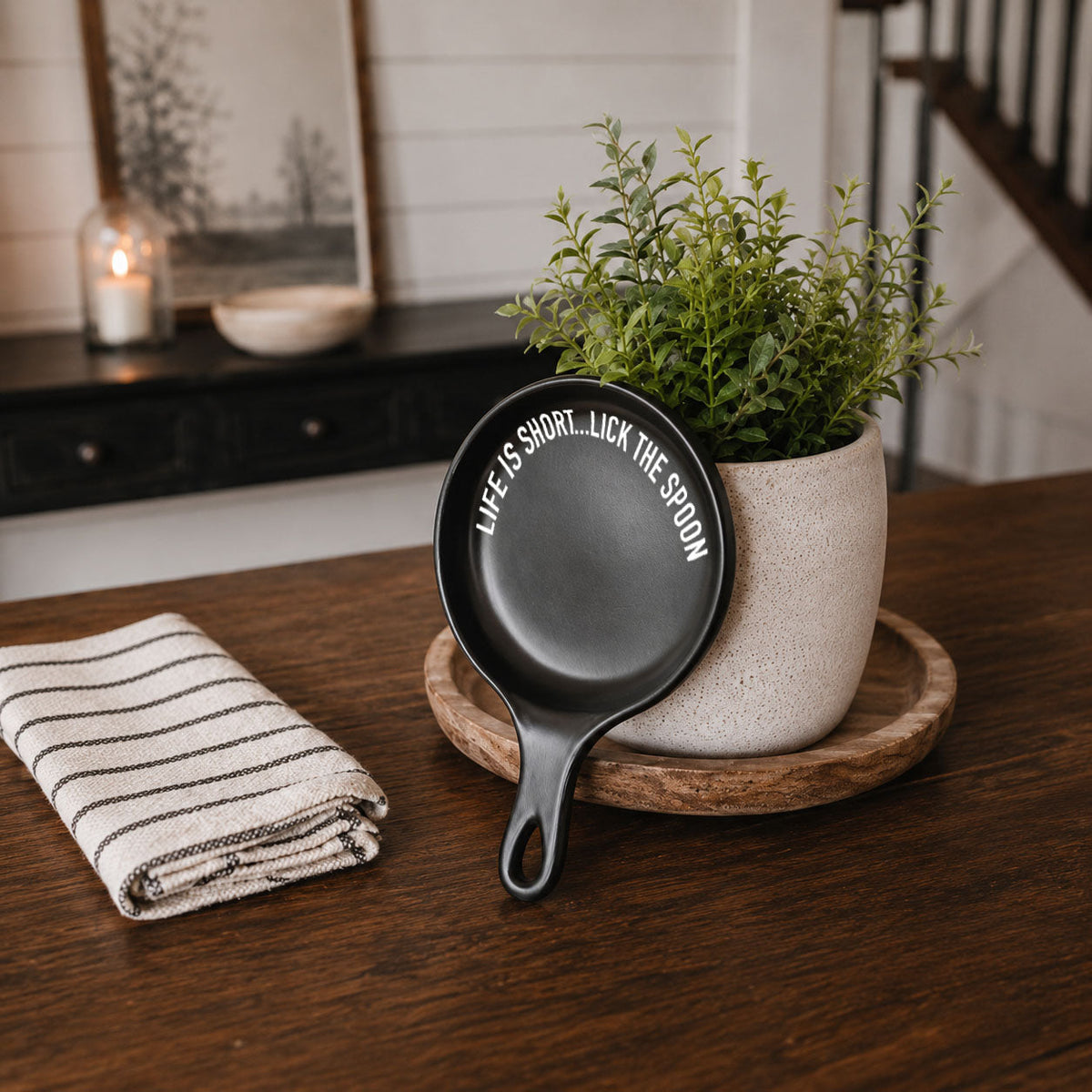 Bold "Life is Short...Lick the Spoon" Spoon Rest & Wooden Spoon — Select Your Color & Spoon