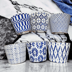 Handmade Rustic Blue & White Patterned Terracotta Pot with Crackle Finish — Select Your Design