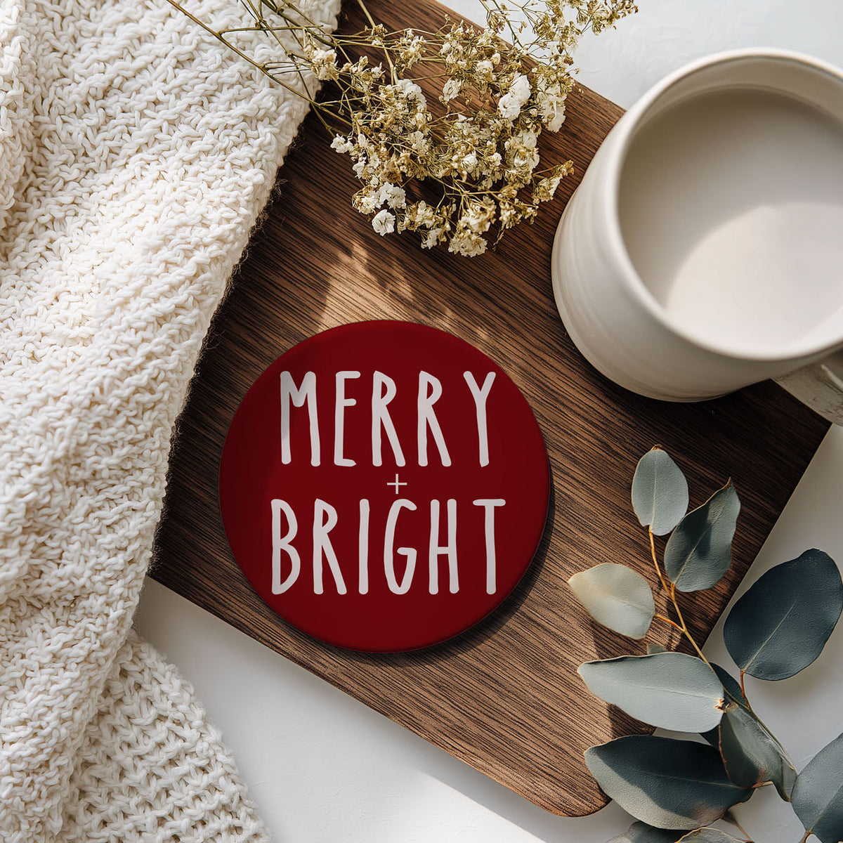 Minimalist Christmas Premium Ceramic Coasters with Cork Back — Select Your Pack & Color
