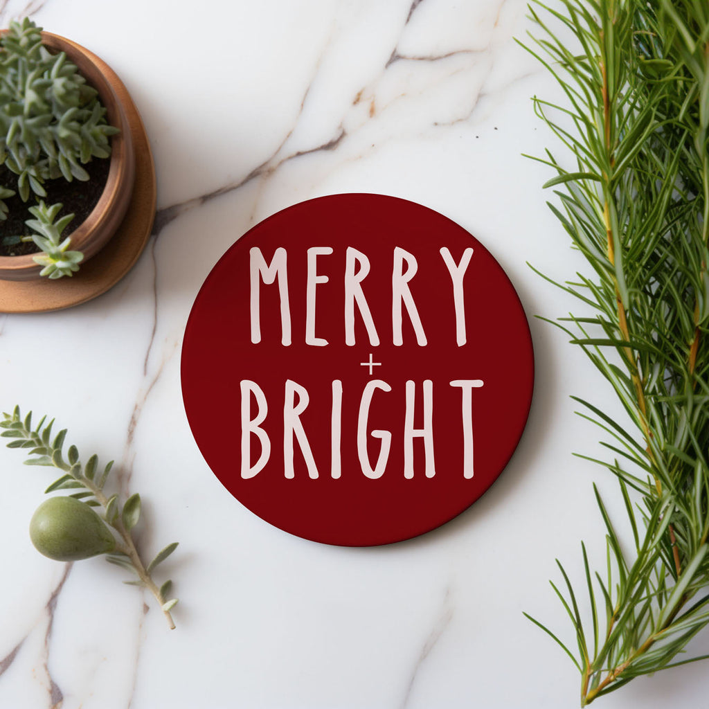 Minimalist Christmas Premium Ceramic Coasters with Cork Back — Select Your Pack & Color