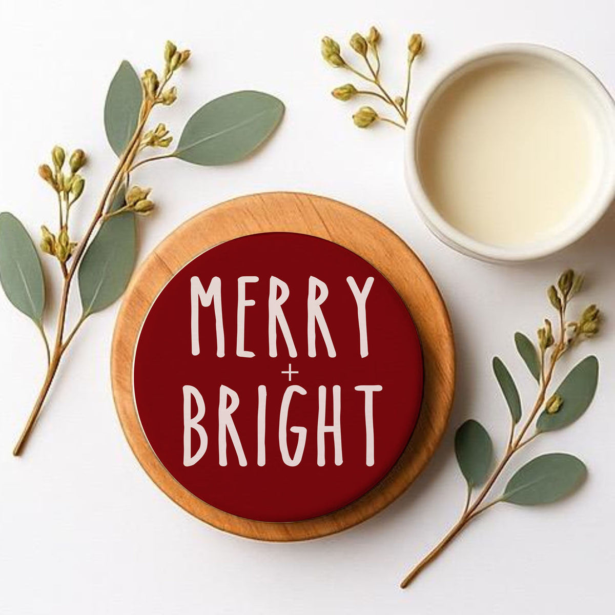Minimalist Christmas Premium Ceramic Coasters with Cork Back — Select Your Pack & Color