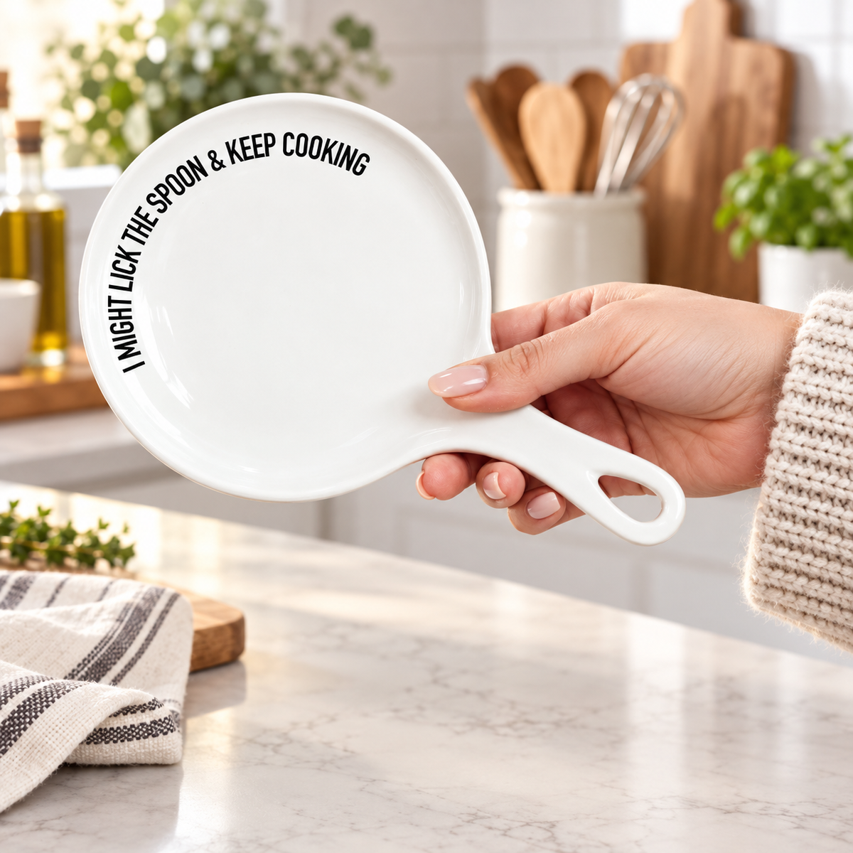 " I Might Lick the Spoon & Keep Cooking" Spoon Rest & Wooden Spoon — Select Your Color & Spoon