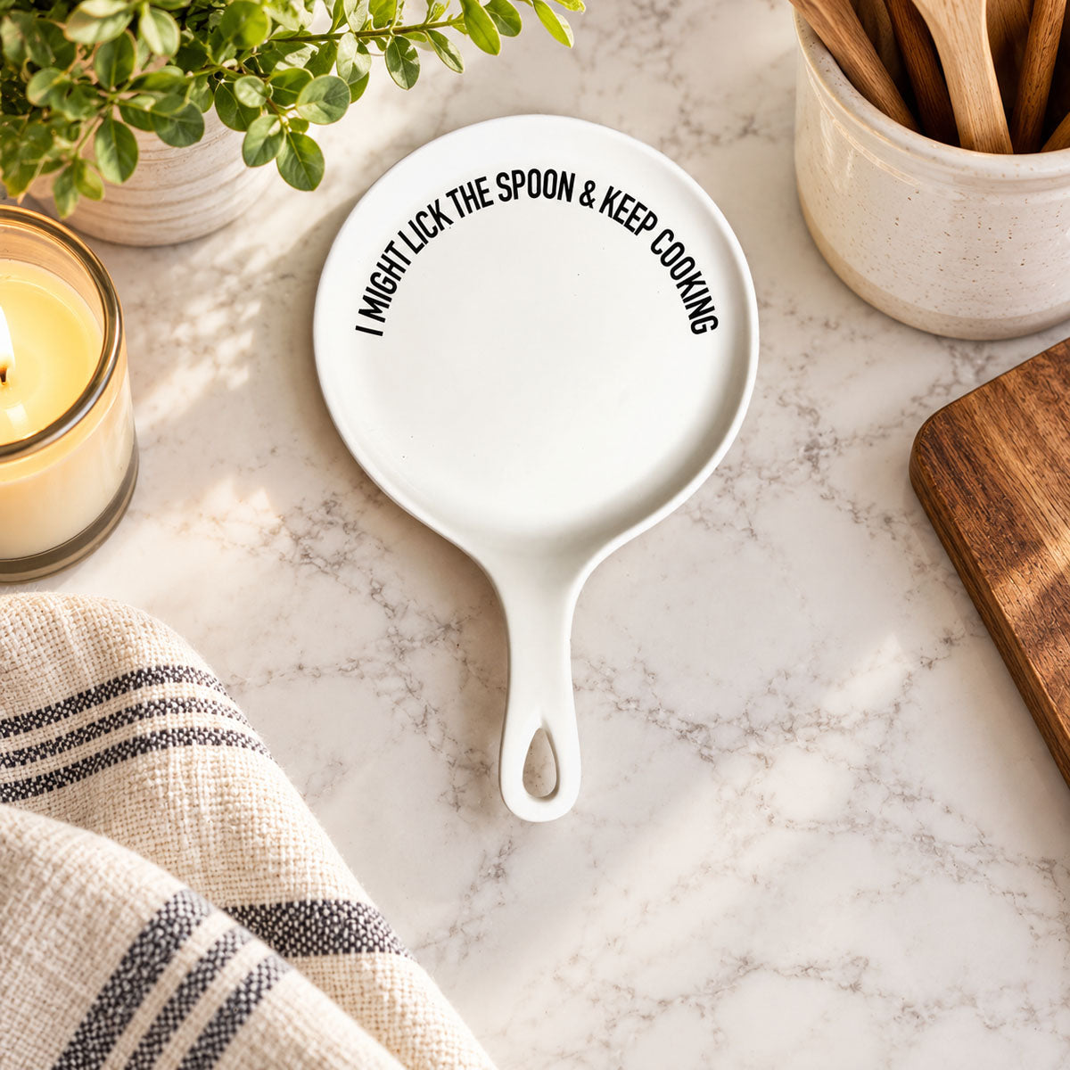 " I Might Lick the Spoon & Keep Cooking" Spoon Rest & Wooden Spoon — Select Your Color & Spoon
