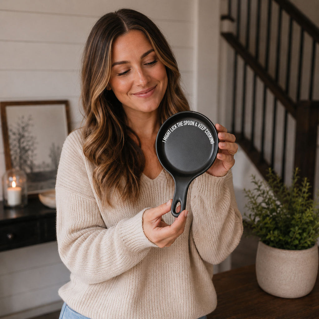 " I Might Lick the Spoon & Keep Cooking" Spoon Rest & Wooden Spoon — Select Your Color & Spoon