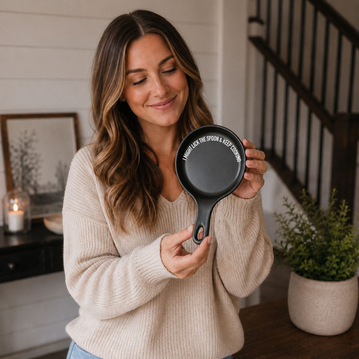 " I Might Lick the Spoon & Keep Cooking" Spoon Rest & Wooden Spoon — Select Your Color & Spoon