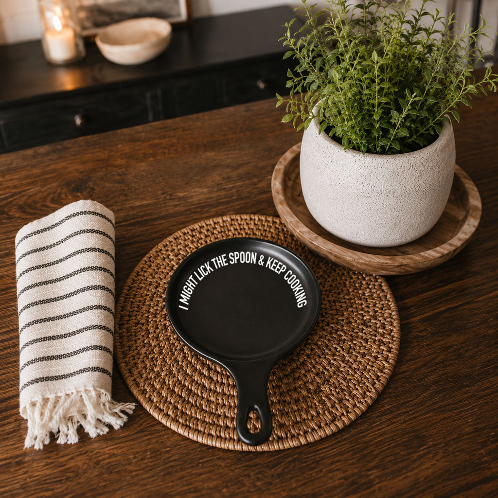 " I Might Lick the Spoon & Keep Cooking" Spoon Rest & Wooden Spoon — Select Your Color & Spoon