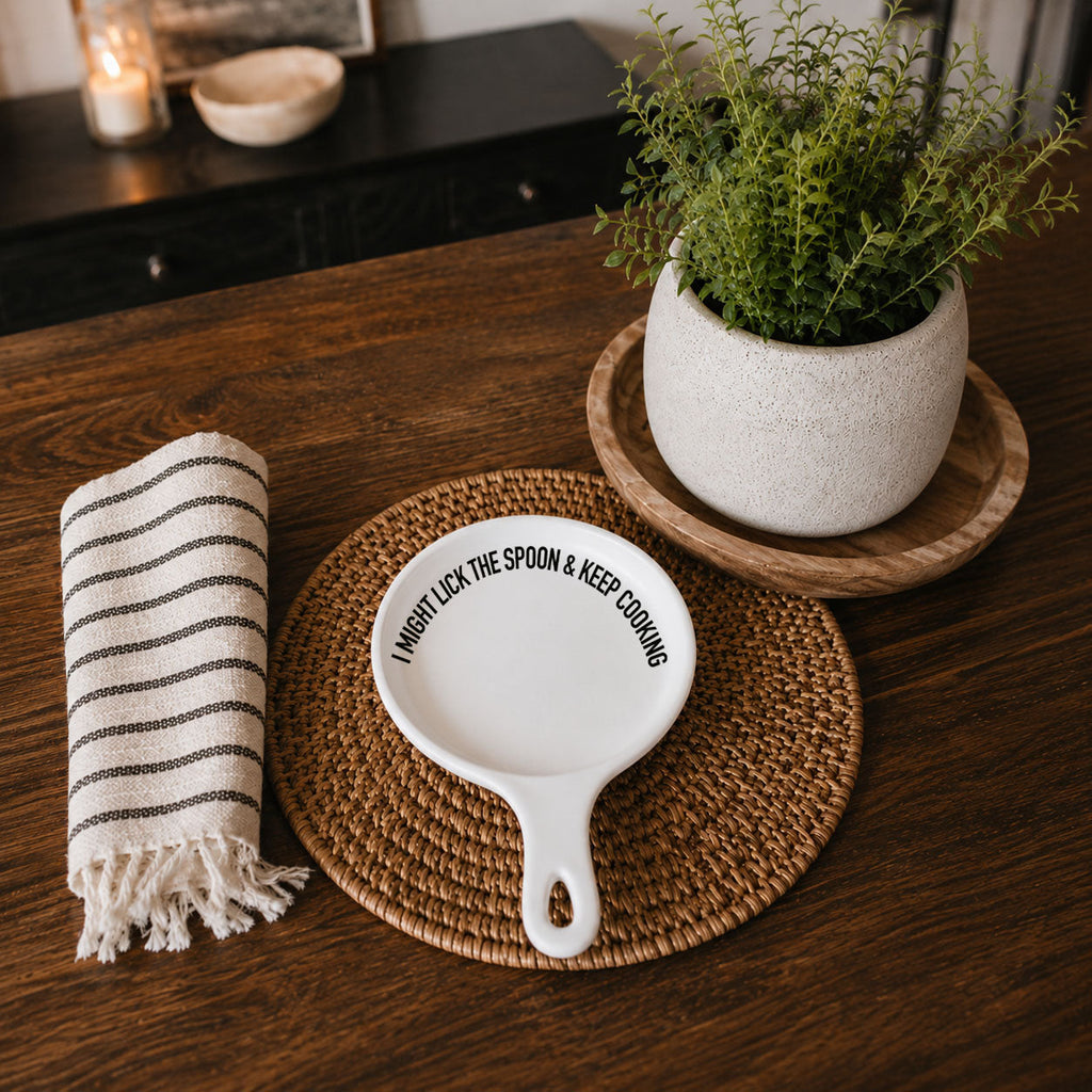 " I Might Lick the Spoon & Keep Cooking" Spoon Rest & Wooden Spoon — Select Your Color & Spoon