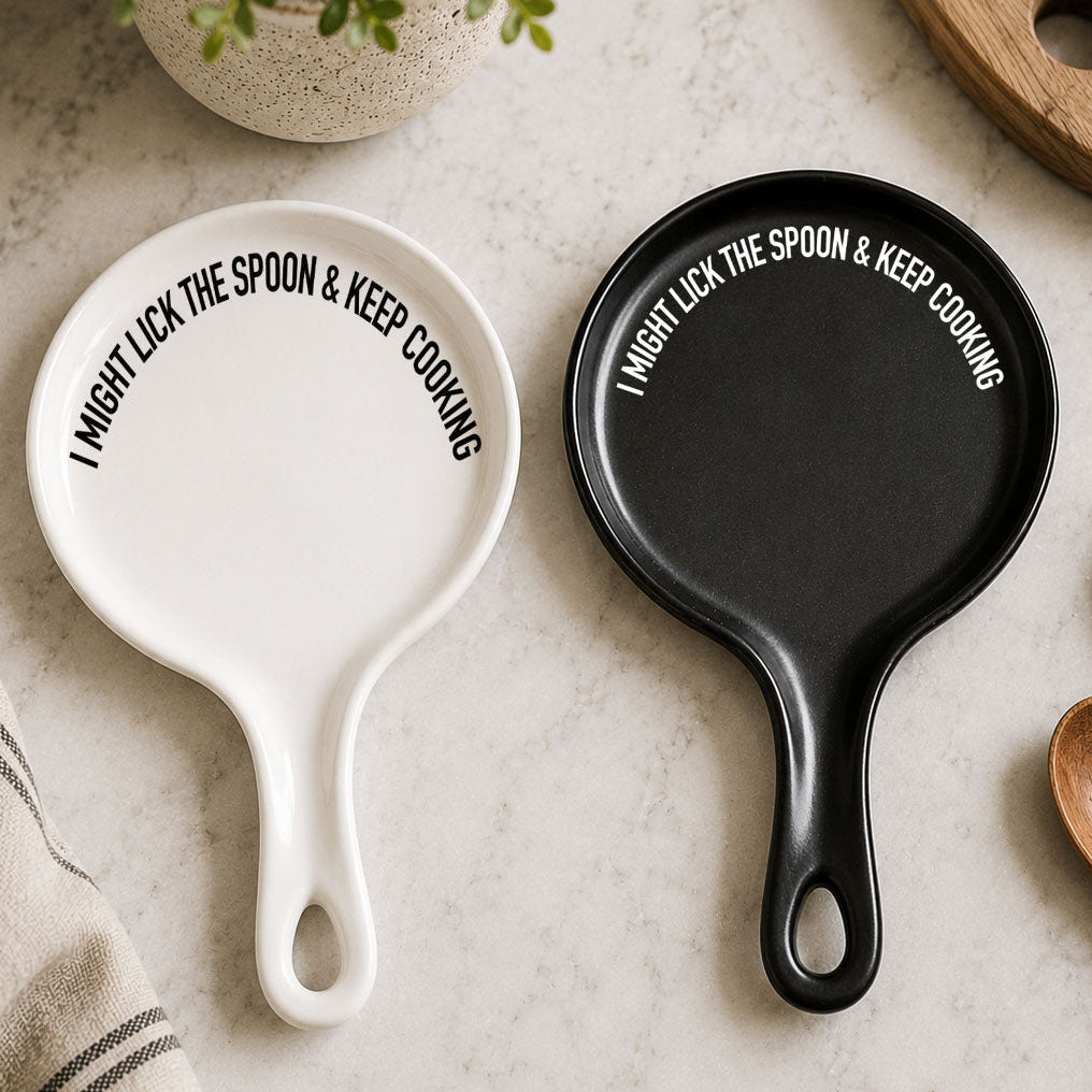 " I Might Lick the Spoon & Keep Cooking" Spoon Rest & Wooden Spoon — Select Your Color & Spoon