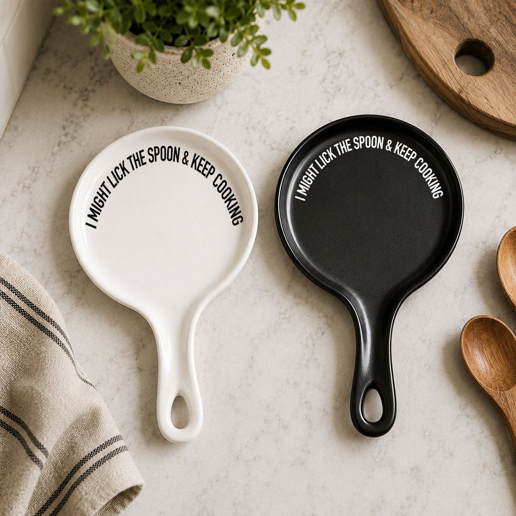 " I Might Lick the Spoon & Keep Cooking" Spoon Rest & Wooden Spoon — Select Your Color & Spoon