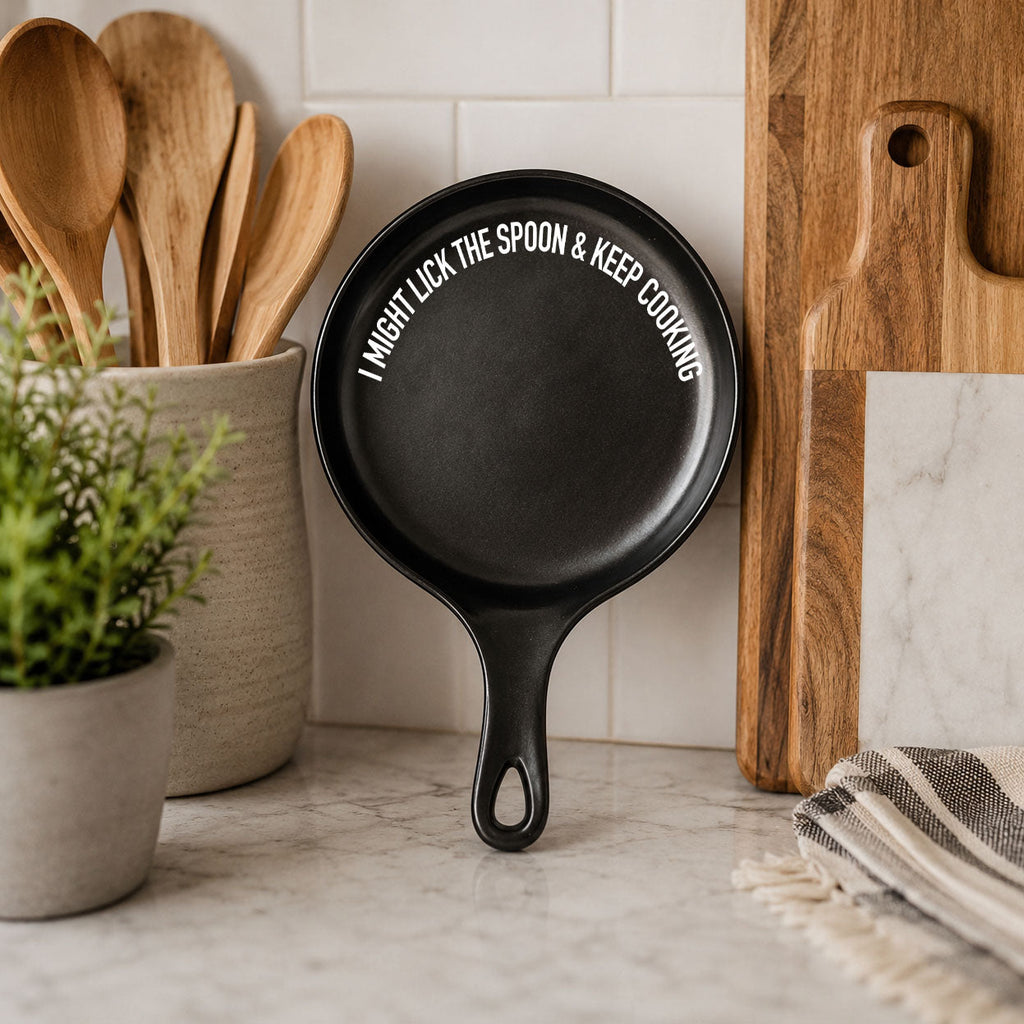 " I Might Lick the Spoon & Keep Cooking" Spoon Rest & Wooden Spoon — Select Your Color & Spoon