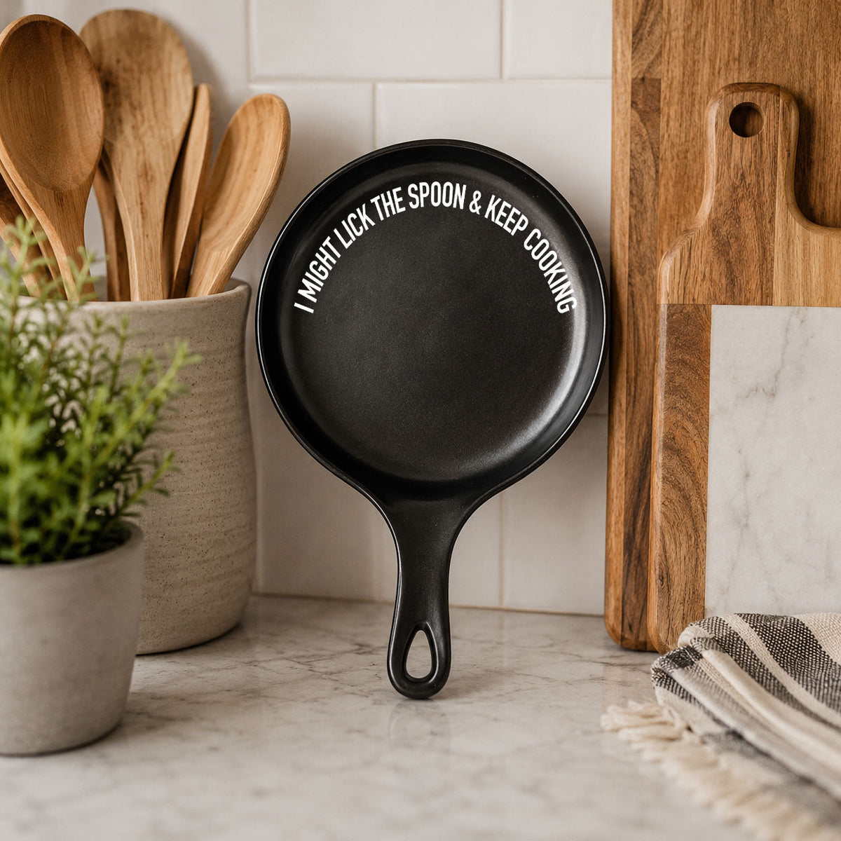 " I Might Lick the Spoon & Keep Cooking" Spoon Rest & Wooden Spoon — Select Your Color & Spoon