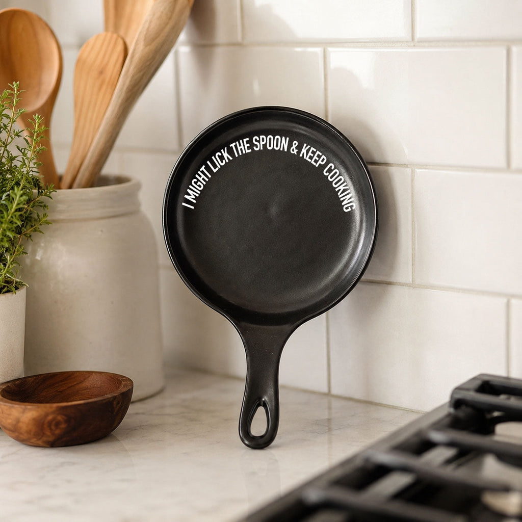 " I Might Lick the Spoon & Keep Cooking" Spoon Rest & Wooden Spoon — Select Your Color & Spoon