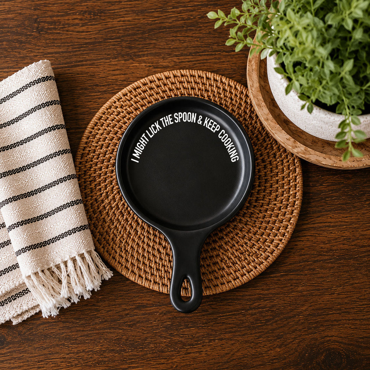 " I Might Lick the Spoon & Keep Cooking" Spoon Rest & Wooden Spoon — Select Your Color & Spoon