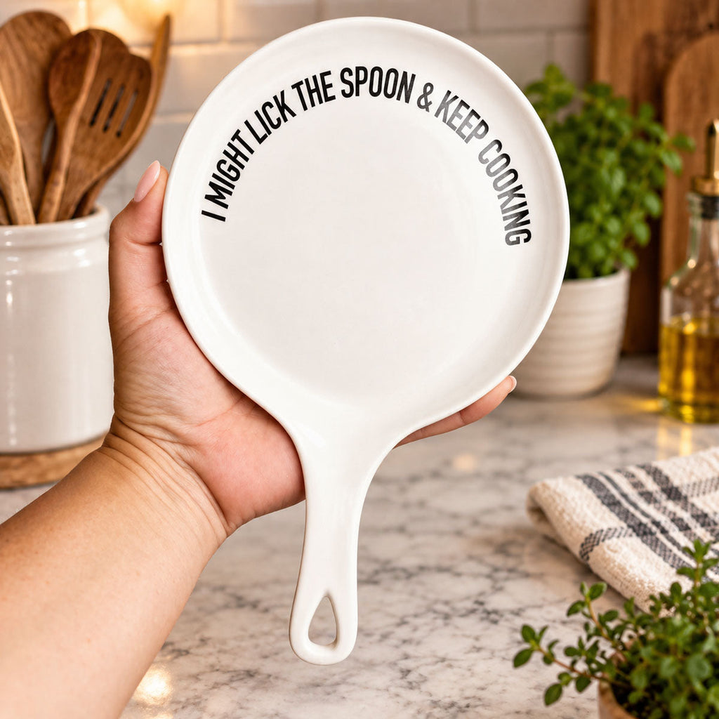 " I Might Lick the Spoon & Keep Cooking" Spoon Rest & Wooden Spoon — Select Your Color & Spoon