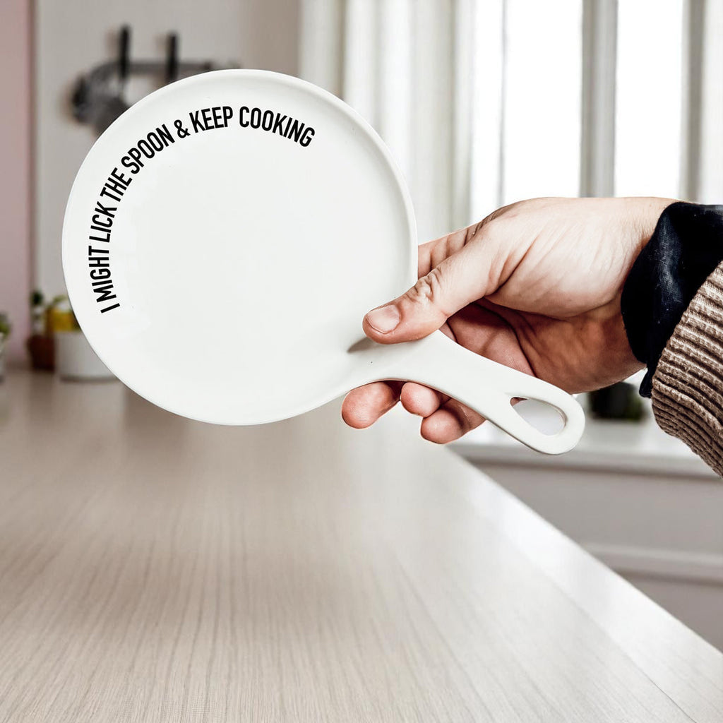 " I Might Lick the Spoon & Keep Cooking" Spoon Rest & Wooden Spoon — Select Your Color & Spoon