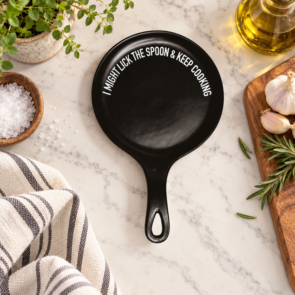 " I Might Lick the Spoon & Keep Cooking" Spoon Rest & Wooden Spoon — Select Your Color & Spoon